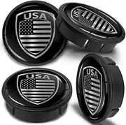 SkinoEu Set of 4 Hub Caps Hub Caps Wheel Hub Caps Wheel Hub Caps Wheel Hub Cover with Silicone Sticker 60 mm, USA Flag Black Silver CX 2