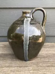 MIKE HANNING JMH Signed Moonshine Jug Primitive Folk Art Pottery Stoneware Glaze