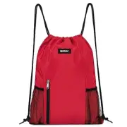 Drawstring Backpack Sports Gym Sackpack with Mesh Pockets Water Resistant Red