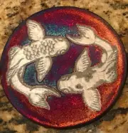 Koi Coaster Raku Pottery, handmade, handsigned - NEW
