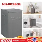 100L Grey Laundry Basket Washing Clothes Storage Folding Basket Bin Hamper Lid