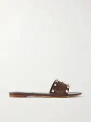 [Valentino Garavani] Valentino Garavani - Rockstud Raffia And Leather Slides - Dark brown - IT39 IT 39 Brown