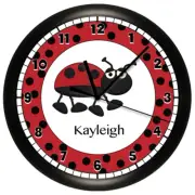 Personalized Clock - Lady Bug, Kids, Red and Black, Bugs