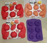 Lot 4Pcs Trudeau 11x7 Silicon Muffin Cup Cake Mold Pan Apple Leaf Pumpkin Acorns