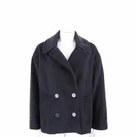 在飛比找Yahoo奇摩購物中心優惠-MARELLA Merce 雙排釦明線黑色純羊毛外套 大衣