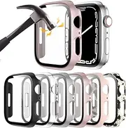 [Rontion] 6 Pack Hard PC Case Compatible with Apple Watch Series 8 7 41mm with Tempered Glass Screen Protector, Ultra-Thin Scratch Resistant Full Protective Bumper Cover for iWatch 41mm Accessories
