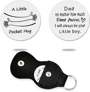 [Kefley] Pocket Hug Token Gifts Keychain for Dad from Son to My Dad Coin Keychain with Leather Protective Case Daddy Dad Gifts for Christmas Birthday Fathers Day Dad I Will Always Be Your Little Boy Key Chain