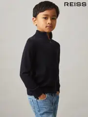 Reiss Navy Blackhall 3-9 yrs Merino Wool Half-Zip Funnel Neck Jumper (N27403) | $60