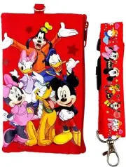 Disney Mickey & Friends Red Lanyard ID Ticket Badge Key Chain Holder Wallet