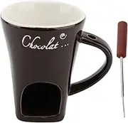 Chocolate Fondue Mugs, Mini Ceramic Fondue Mugs Set, Chocolate Melting Cup with Fork for Kitchen (Brown)