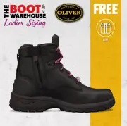 Oliver Work Boots, 49445z, Women's' Black Leather, Zip Side, Steel Cap Safety,