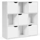 Gymax Bookcase Storage Shelves 35.5" H, 9-Cube Wood Material Closed Back, White
