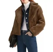 NWT Vince Faux Fur Moto Zip Jacket, MACCHIATO, L, MSRP $495