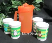 Tupperware New Vintage Kids Tuppertoys Orange Pitcher With Tumblers Set