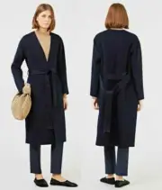 VINCE Wool-Cashmere-Blend Belted Collarless Coat in Black Size:S $995 NWT
