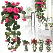 Flowering Geranium Artificial Plant Hanging Basket Home Decor（Flower Baskets