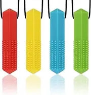 Chew Necklaces for Sensory Kids, 4 Pack Chewy Necklace Sensory Boys Girls with Chewing,Teething, Biting, Autism, ADHD, SPD, Chew Toys for Adults, Reduce Chewing Anxiety Fidget