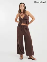 River Island Brown Balloon Trousers and Cami 100% Cotton Pyjamas Set (H51339) | $74