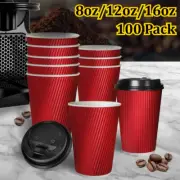 Disposable Coffee Cups Triple Wall 8Oz 12Oz 16Oz w/Lids Takeaway Red Cups Bulk