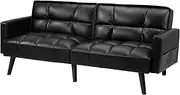 OIKITURE Sofa Bed with Adjustable Backrest, 3-Seater Modular Couch with Seat Cushions, Sofa Lounge Set for Sectional Sofa with Armrest Storage Pockets for Living Room, Bedroom, PU Leather, Black