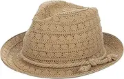 [UTOWO] Short Brim Lace Straw Fedora Sun Hat for Women Men Foldable Packable Summer Beach Floppy Trilby Hat, Khaki, Medium
