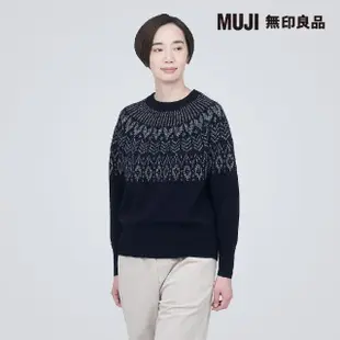 【MUJI 無印良品】女美麗諾羊毛緹花織紋圓領針織衫(共2色)