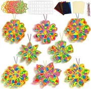Lonfliness 32 Sets Flower Suncatchers Crafts Kit DIY Spring Flower Stained Glass Effect Paper Spring Floral Craft for Home School Classroom Decor Creative Art Projects Activity Kid Birthday Gifts