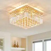 CEENLI 4-Light Gold Crystal Chandeliers Flush Mount Chandelier Light Fixture ...