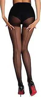 [HONENNA] Back Seam Pantyhose for Women Black Sheer Tights with Line Down Back Control Top Stockings