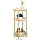 Small Round Side Table with Charging Station, 3-Tier Round Bamboo End Table, ...