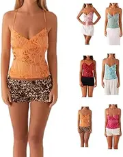 [Generic] Womens Sequin Sparkle Halter Crop Top, Sleeveless Deep V Neck Glitter Pearl Embellished Tops, Summer Backless Camisole Crop Tank