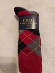 Polo Ralph Lauren Men's Dress Socks 3 Pairs Argyle/Solid Sz 10-13 Red Gray Navy