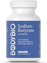 BodyBio Butyrate with Sodium - Supports Healthy Digestion, Gut & Microbiome - Increases Leptin Production for Appetite Control - No Fillers or Additives - 60 Capsules