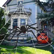 200" Halloween Spider Web + 59" Giant Spider Decorations Huge Fake Spider Scary!