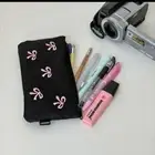 Canvas Cute Embroidered Bag Bowknot Storage Bag Funny Pencil Case