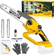 Mini Chainsaw 8 Inch, 20V Cordless Electric Handheld Chainsaw with 2 Super Chains, Electric Wood Pruning Saw with Safety Lock for Cutting Trees, Cut Wood, Tree DIY Batteries not included (850W)