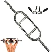 HCE Standard Triceps Barbell with Spring Collars - Solid Chrome Hammer Curl Weight Bar, Exercise Training Bar for Weightlifting, Bodybuilding, Crossfit, Fitness Gym Equipment Gear
