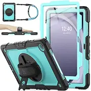 [SEYMAC stock] 360° Hand Strap/Stand Protective Case for Samsung Galaxy Tab A9 Plus 11 inch, Black+SkyBlue