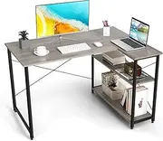 [Giantex] L-Shaped Desk, 120 cm Writing Study Laptop Desk with Adjustable Storage Shelves, Modern Home Office Desk, Corner Computer Desk, for Bedroom Study Room Living Room, Space-Saving (Grey)