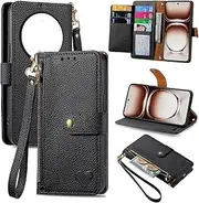 Compatible with Xiaomi Poco C75 Cover,Flip Stand Compatible with Xiaomi Poco C75 2410FPCC5G Zipper Card Slot Magnetic Wallet Case Black