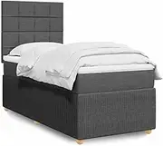 vidaXL Box Spring Bed with Pocket Mattress and Topper - Adjustable Headboard, Dark Grey, Polyester Fabric, King Single 107x203 cm for Bedroom Relaxation