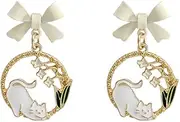 [AIANFU] Enamel Cute Cat Earrings for Women Girls Zinc Alloy Kitten Stud Dangle Jewelry Bow Cat Gifts for Cat Lovers Charms