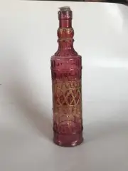 Hand Painted Glass Bottle With Gold Henna Design -Cork Cap Height: 1ft