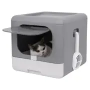 Foldable Fully Enclosed Hooded Cat Litter Box Self-Cleaning Kitty Toilet w Tray