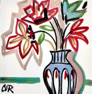 CORBELLIC EXPRESSIONISM 12X12 OIL FLOWERS HANDMADE SIGNED COLORFUL ART PAINTING