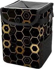 Car Trash Can with Lid and Storage Pockets Leak-Proof Organizer,Multipurpose Trash Bin for Car,Abstract Geometric Hexagon
