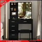Dressing Table Black Set with LED Lighted Mirror and Stool 6 Drawers Vanity Desk