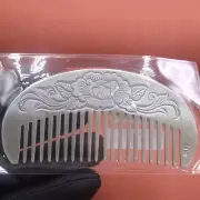 Solid 999 Fine Silver Cute Comb With Chinese Peony Pattern Small Portable Comb