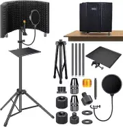 Dmsky Microphone Isolation Shield with Pop Filter & Tripod Stand, Foldable Mic
