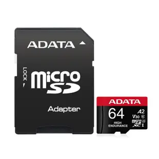 【ADATA 威剛】High Endurance microSDXC UHS-I U3/V30/A2 64G 監控/攝影 高耐用記憶卡(耐用10000小時)